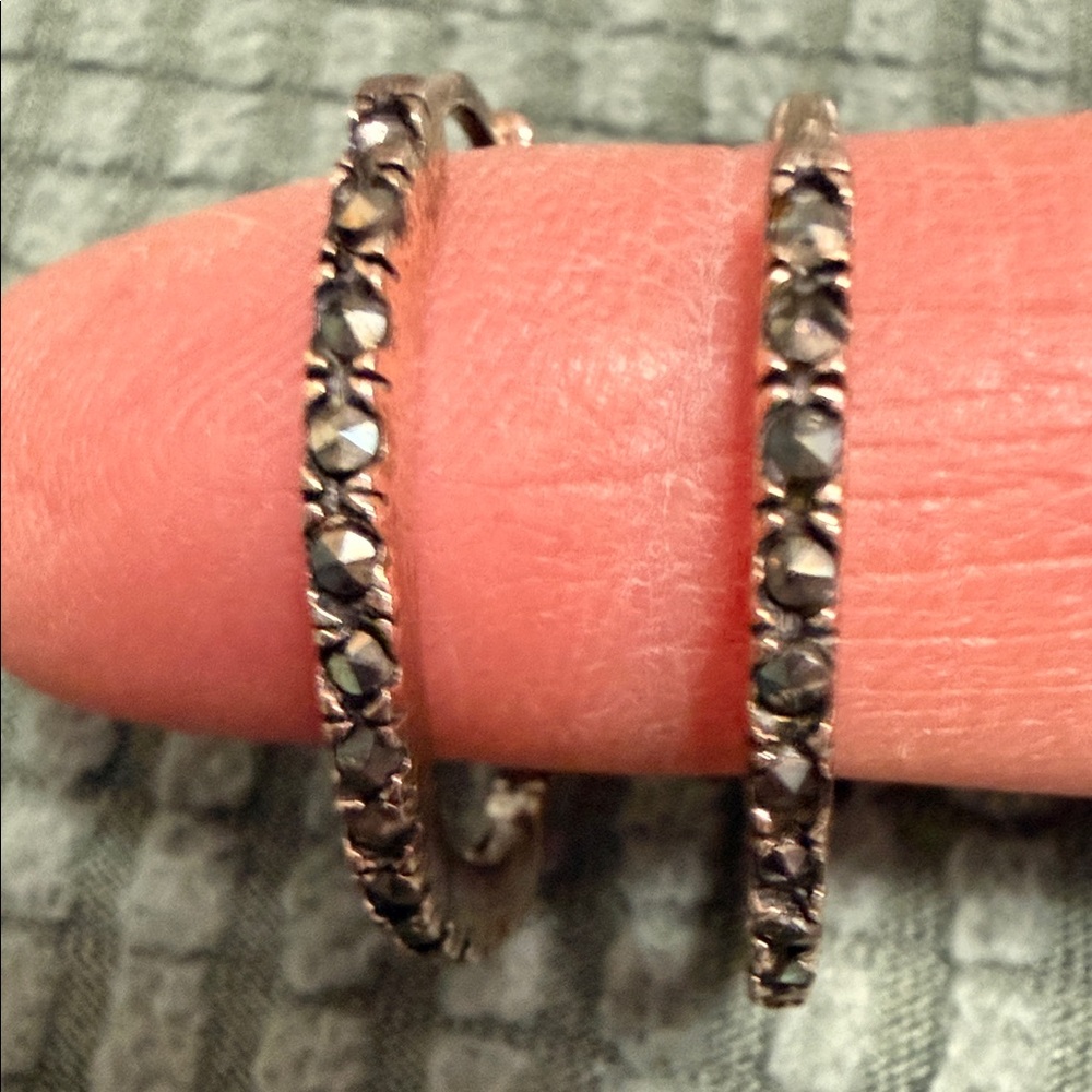 Elegant Black Stone Hoop Earrings Sterling Silver 925